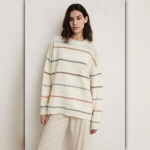 A404 • Cream Striped Knit Sweater – Cozy Crewneck Pullover